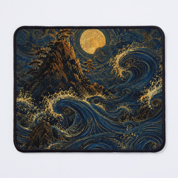 Item preview, Golden Moon Ocean Waves Japanese Fantasy designed and sold by eliramaison.