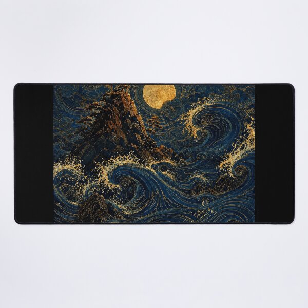 Item preview, Golden Moon Ocean Waves Japanese Fantasy designed and sold by eliramaison.