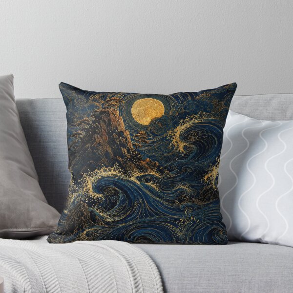 Item preview, Golden Moon Ocean Waves Japanese Fantasy  designed and sold by eliramaison.