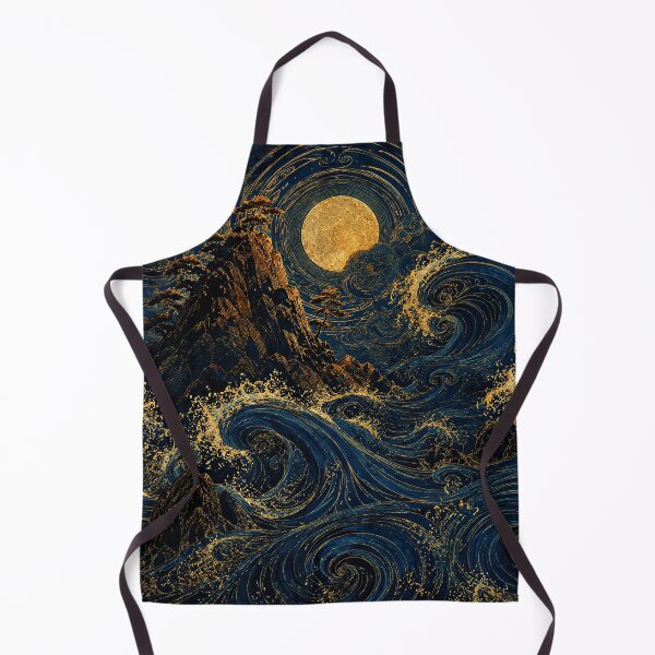 Item preview, Golden Moon Ocean Waves Japanese Fantasy designed and sold by eliramaison.