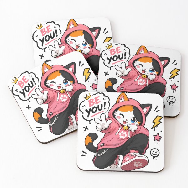 Item preview, Be You Kawaii Cat – Cute Streetwear Kitty in Pink Hoodie Motivational Sticker designed and sold by PuffyInk.