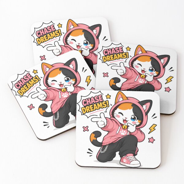 Item preview, Chase Dreams Kawaii Cat Hoodie – Cute Streetwear Anime Cat Sticker Design designed and sold by PuffyInk.