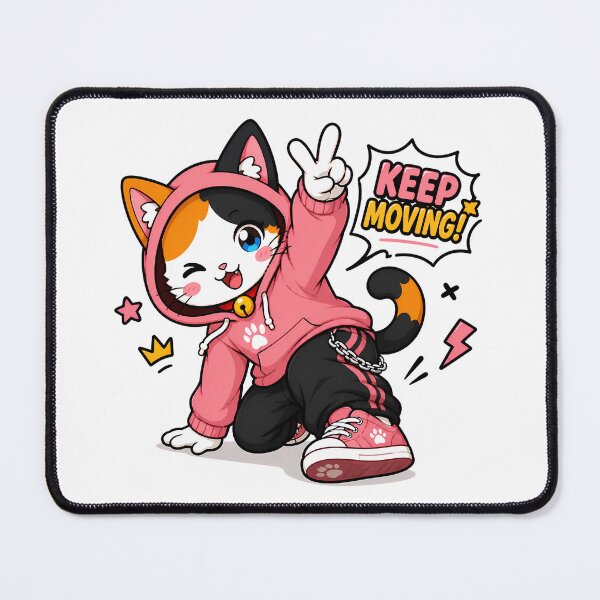 Item preview, Keep Moving Kawaii Cat Hoodie – Cute Motivational Anime Streetwear Design designed and sold by PuffyInk.