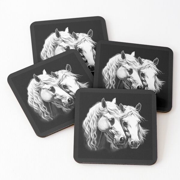 Item preview, White Horses Black and White Romantic Equine Portrait designed and sold by inkoutninja.