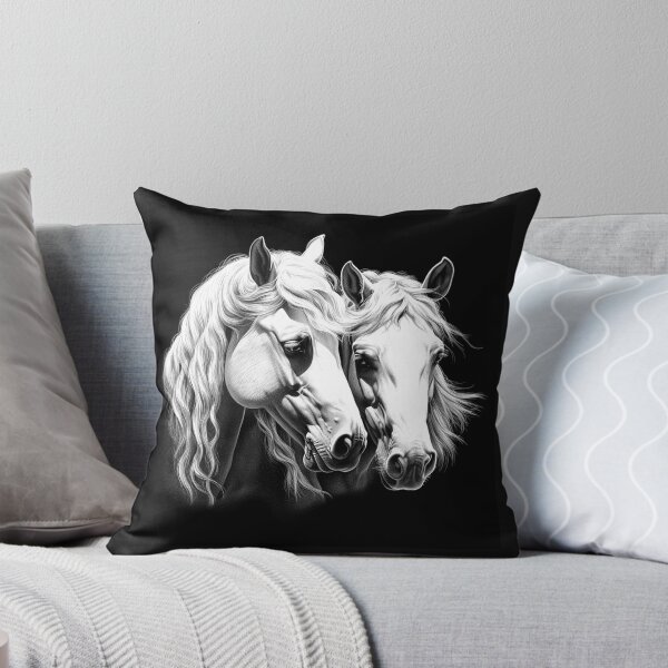 Item preview, White Horses Black and White Romantic Equine Portrait designed and sold by inkoutninja.