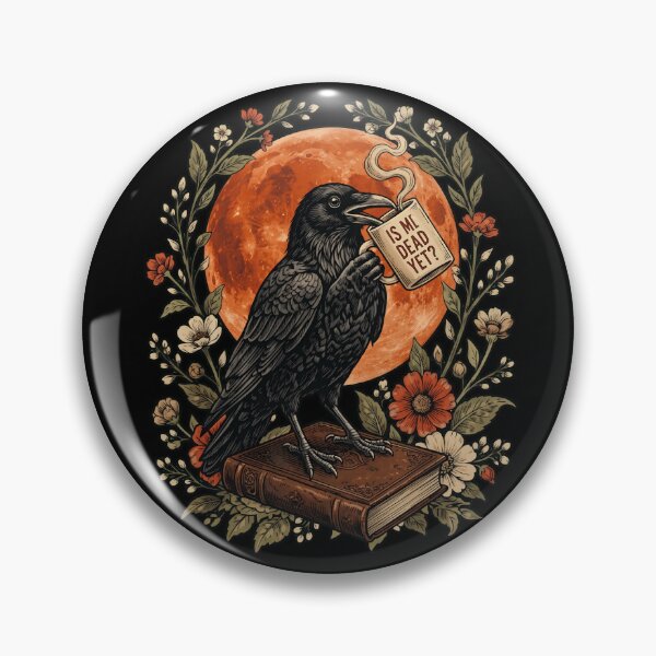 Item preview, Funny Raven Drinking Coffee Is Me Dead Yet Dark Academia Moon designed and sold by haitrieuic96.