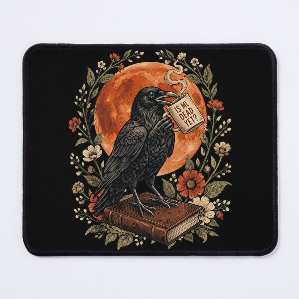 Item preview, Funny Raven Drinking Coffee Is Me Dead Yet Dark Academia Moon designed and sold by haitrieuic96.
