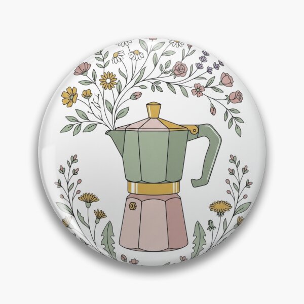 Item preview, Vintage Moka Pot with Wildflowers Botanical Art designed and sold by Retrotech Lab.