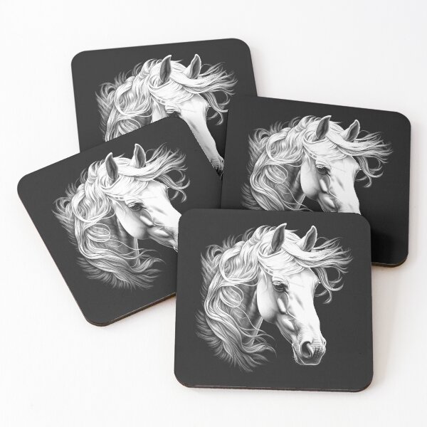 Item preview, White Horse Black and White Majestic Equine Portrait designed and sold by inkoutninja.
