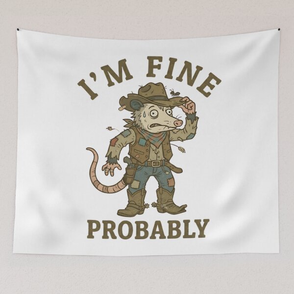 Item preview, Funny Cowboy Opossum I’m Fine Probably T-Shirt – Retro Chaos Meme designed and sold by DIRTYSKETCHH.