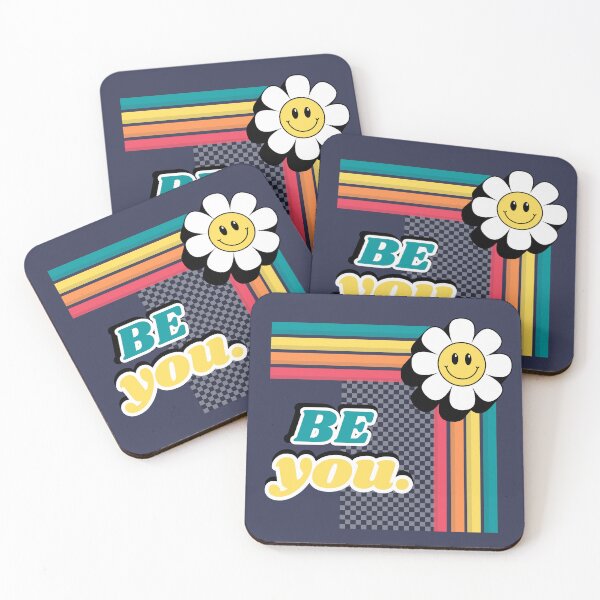 Item preview, Be you - Retro Smiling Daisy design with checkered background and rainbow designed and sold by LibrarianLauren.