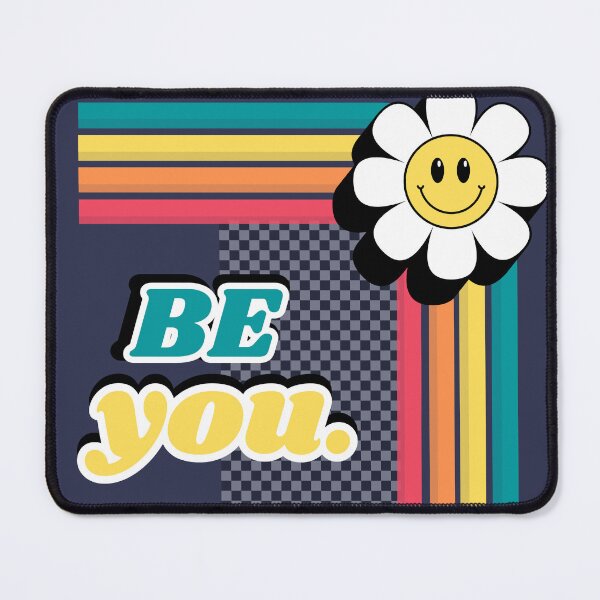 Item preview, Be you - Retro Smiling Daisy design with checkered background and rainbow designed and sold by LibrarianLauren.
