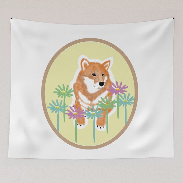 Item preview, Red Shiba Inu in a frame - yellow designed and sold by ShibaCruise-On.