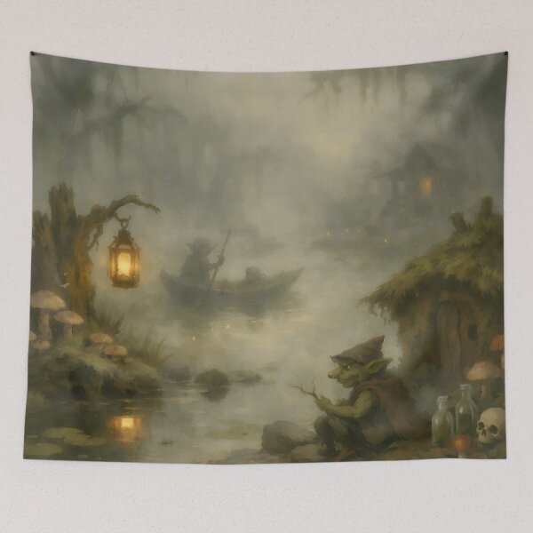Item preview, Enchanted Goblin Swamp Cottage – Dark Fantasy Witchcore Folk Art designed and sold by cr6zym1nd.