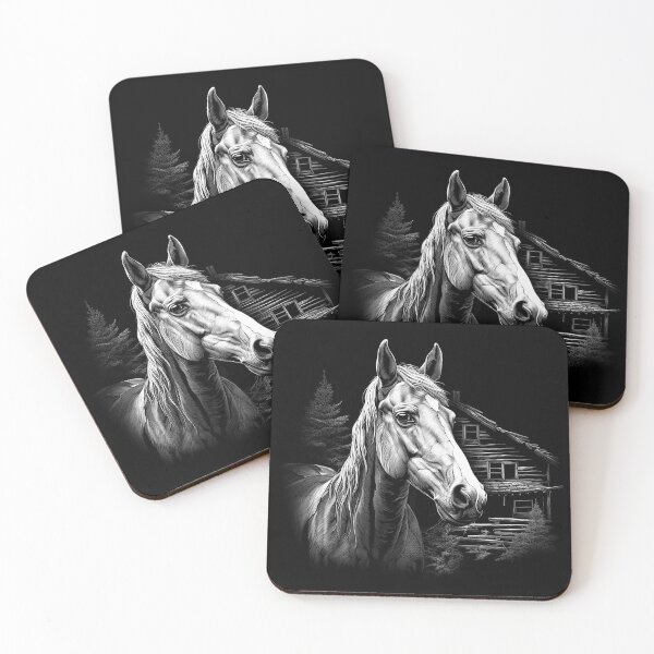 Item preview, White Horse Rustic Cabin Black and White Equine Portrait designed and sold by inkoutninja.