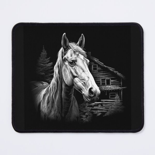 Item preview, White Horse Rustic Cabin Black and White Equine Portrait designed and sold by inkoutninja.