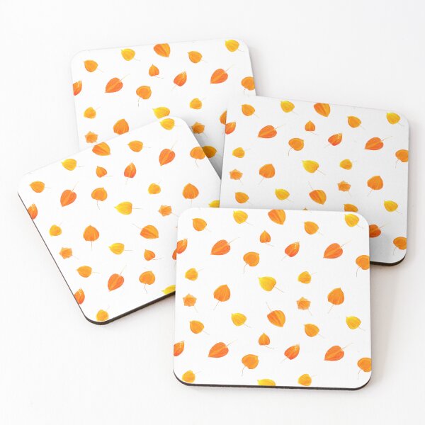 Item preview, Seamless pattern of orange physalis lantern fruit on white background in macro designed and sold by TanalyFlowers.