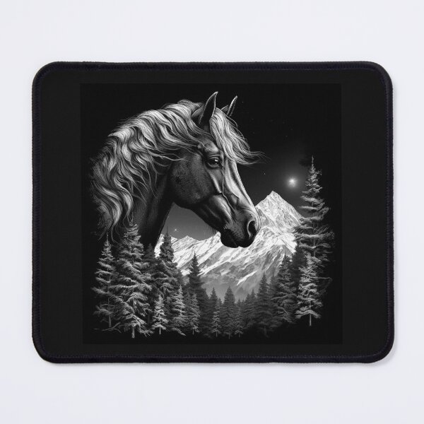 Item preview, Black Horse Mountain Forest Black and White Equine Portrait designed and sold by inkoutninja.
