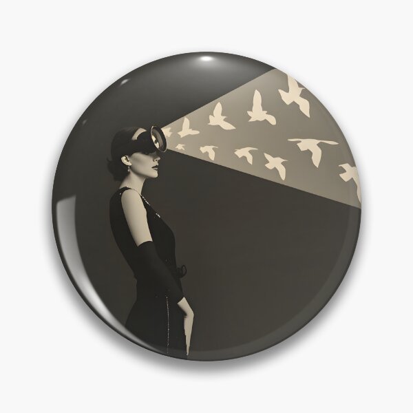 Item preview, Lunar Visionary - Vintage Surreal Woman Projecting Birds on Crescent Moon designed and sold by UnRealS.