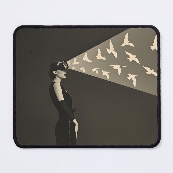 Item preview, Lunar Visionary - Vintage Surreal Woman Projecting Birds on Crescent Moon designed and sold by UnRealS.