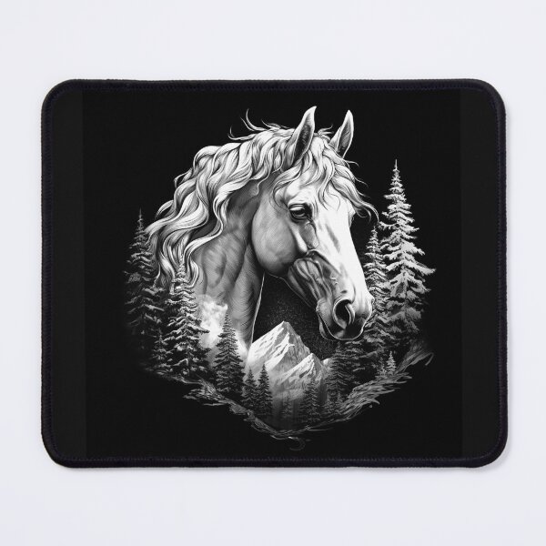 Item preview, White Horse Mountain Forest Black and White Equine Portrait designed and sold by inkoutninja.