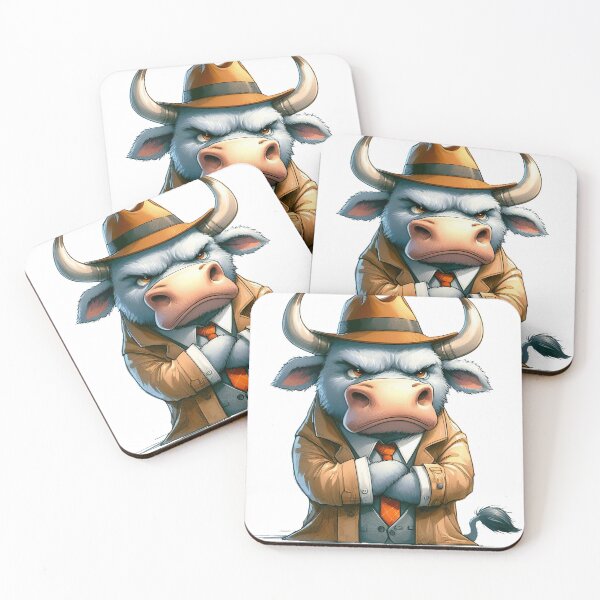Item preview, Funny Grumpy Bull Detective Cynical Mood Cute 3D Cartoon Investigator Animal designed and sold by LunaPixelStudio.