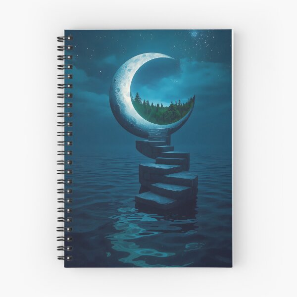 Item preview, Lunar Forest Stairway - Surreal Night Ocean and Crescent Moon Fantasy designed and sold by UnRealS.