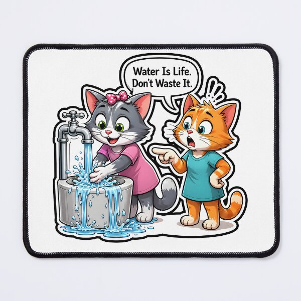 Item preview, Save Water Environmental Activist Cute Cats Illustration designed and sold by Nuvoro Eco Awareness.