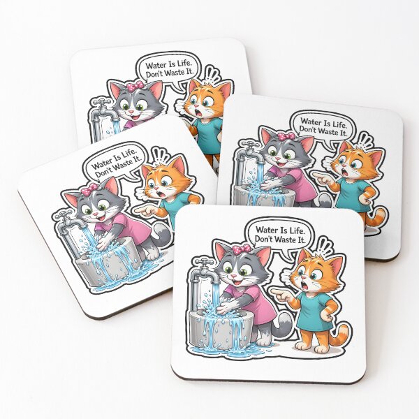 Item preview, Save Water Environmental Activist Cute Cats Illustration designed and sold by Nuvoro Eco Awareness.