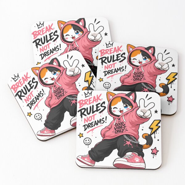 Item preview, Break Rules Not Dreams Cat — Kawaii Good Vibes Only Streetwear Cat Anime Graffiti Design designed and sold by PuffyInk.