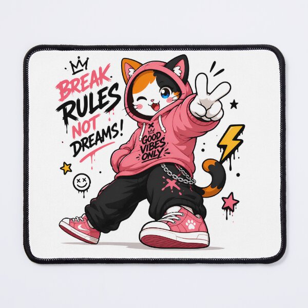 Item preview, Break Rules Not Dreams Cat — Kawaii Good Vibes Only Streetwear Cat Anime Graffiti Design designed and sold by PuffyInk.