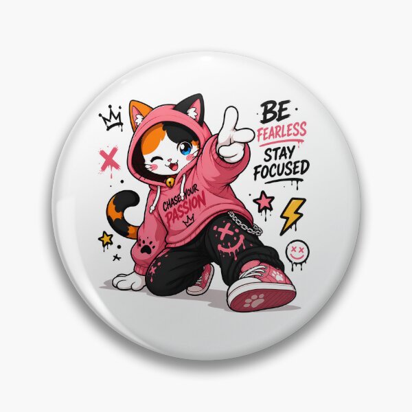 Item preview, Be Fearless Stay Focused Cat — Kawaii Chase Your Passion Streetwear Cat Anime Graffiti Design designed and sold by PuffyInk.