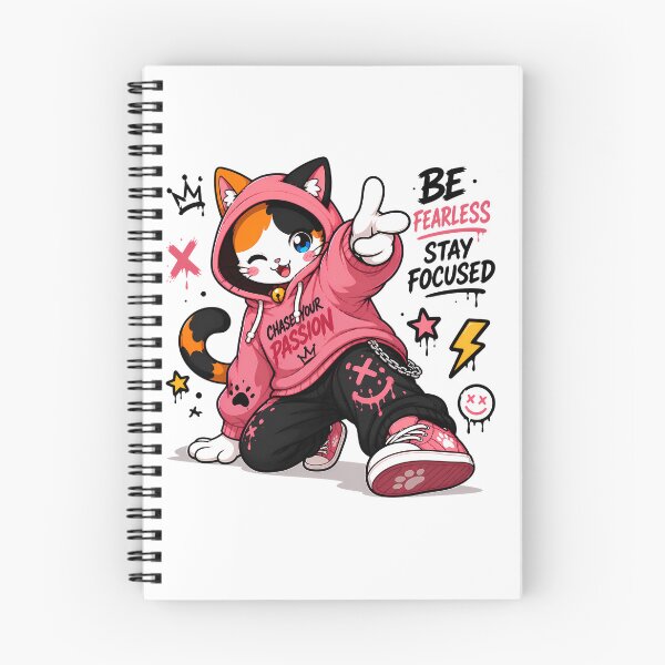 Item preview, Be Fearless Stay Focused Cat — Kawaii Chase Your Passion Streetwear Cat Anime Graffiti Design designed and sold by PuffyInk.