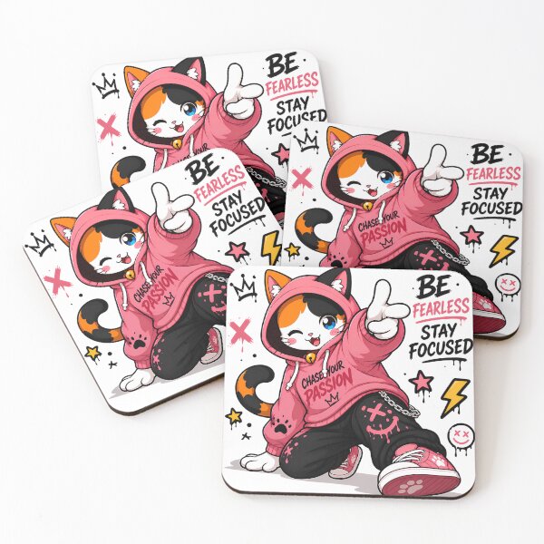 Item preview, Be Fearless Stay Focused Cat — Kawaii Chase Your Passion Streetwear Cat Anime Graffiti Design designed and sold by PuffyInk.