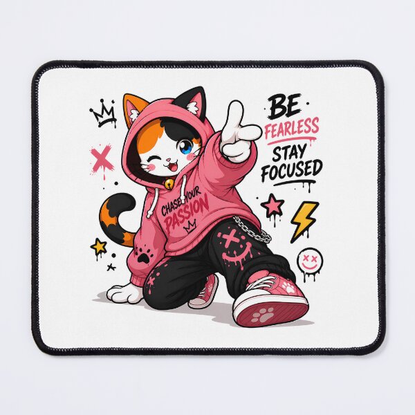 Item preview, Be Fearless Stay Focused Cat — Kawaii Chase Your Passion Streetwear Cat Anime Graffiti Design designed and sold by PuffyInk.