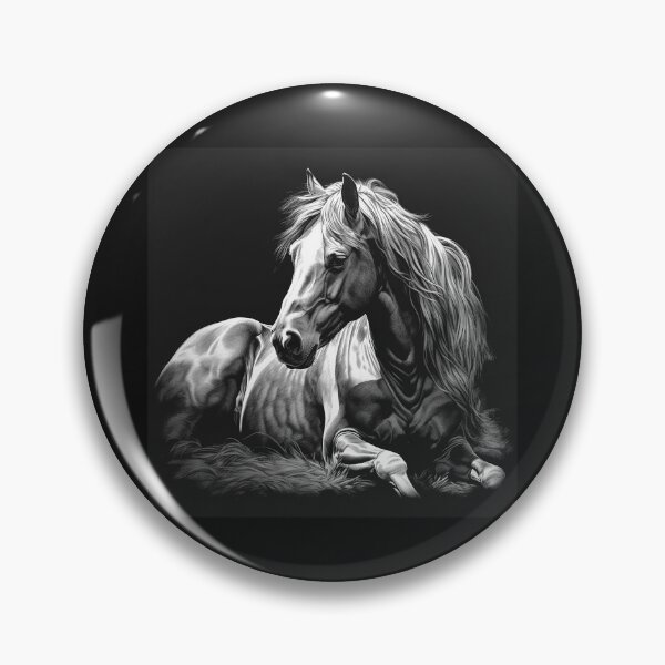 Item preview, Resting White Horse Black and White Equine Portrait designed and sold by inkoutninja.