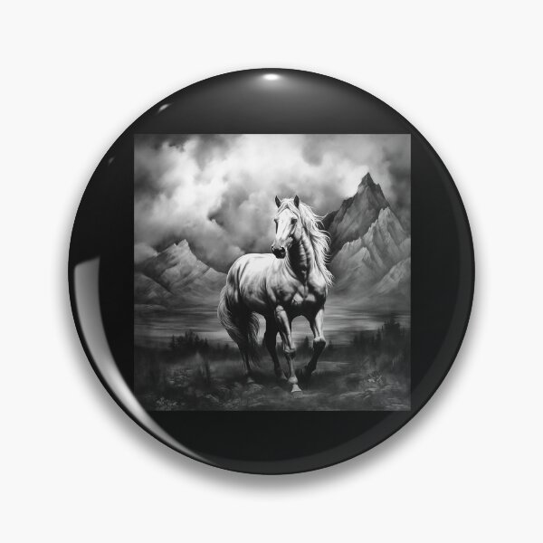 Item preview, White Horse Stormy Mountain Black and White Equine Art designed and sold by inkoutninja.