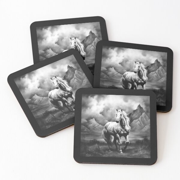 Item preview, White Horse Stormy Mountain Black and White Equine Art designed and sold by inkoutninja.