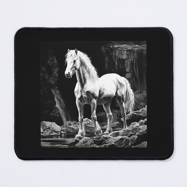 Item preview, White Horse Waterfall Black and White Equine Art designed and sold by inkoutninja.