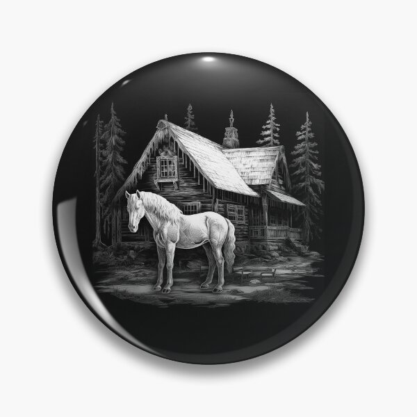 Item preview, White Horse Rustic Cabin Black and White Equine Art designed and sold by inkoutninja.