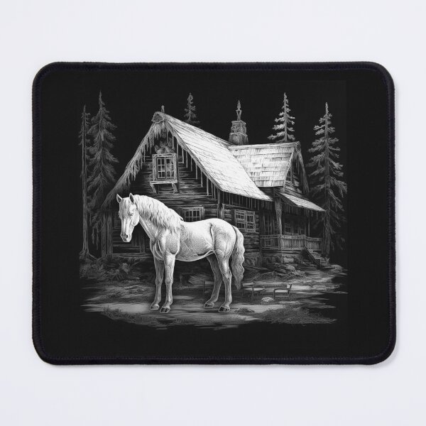 Item preview, White Horse Rustic Cabin Black and White Equine Art designed and sold by inkoutninja.
