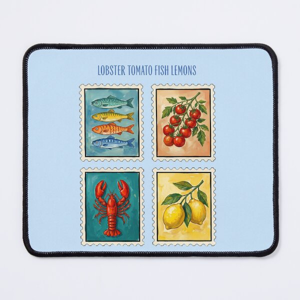 Item preview, Lobster Tomato Fish Lemons Retro Style designed and sold by hurmerinta.