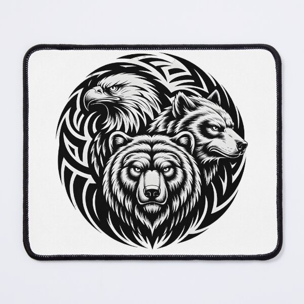 Item preview, Tribal Fusion Eagle Bear Wolf Sacred Spirit Animal Art designed and sold by Fitswear.