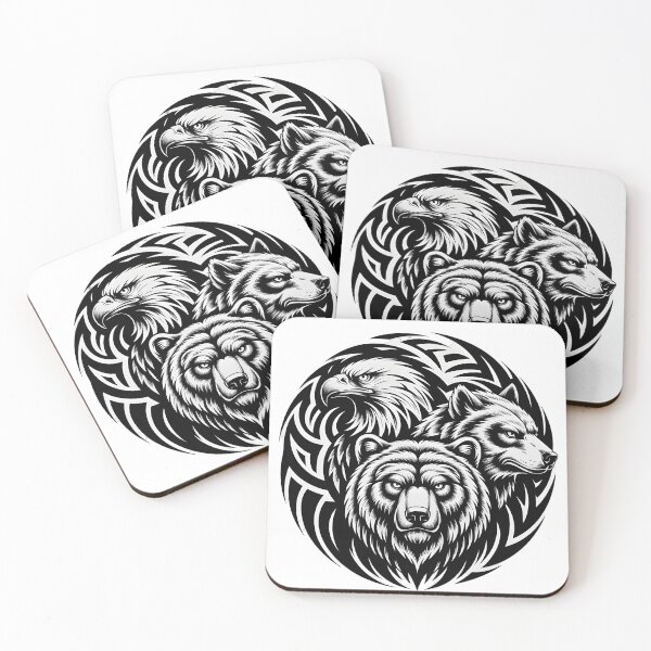 Item preview, Tribal Fusion Eagle Bear Wolf Sacred Spirit Animal Art designed and sold by Fitswear.