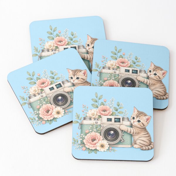 Item preview, Cute Kitten With Vintage Camera Floral Aesthetic Graphic T-Shirt designed and sold by ArtoryNest.