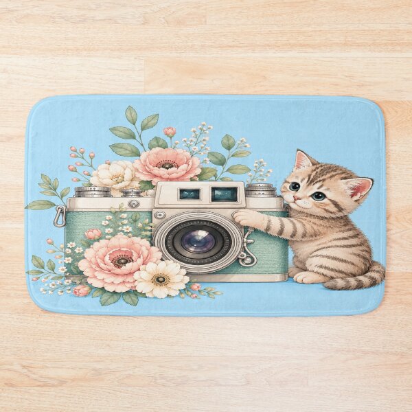 Item preview, Cute Kitten With Vintage Camera Floral Aesthetic Graphic T-Shirt designed and sold by ArtoryNest.