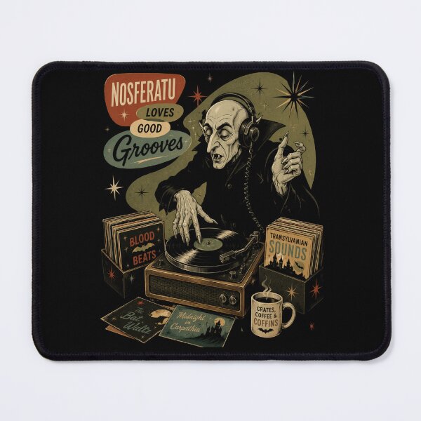 Item preview, Nosferatu Loves Good Grooves Retro Vampire DJ Horror Shirt designed and sold by ThreadTheory976.