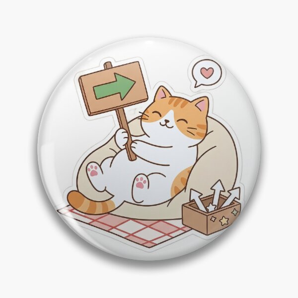 Item preview, Cute Orange Cat Holding Directional Sign Kawaii Arrow Illustration designed and sold by NoopnyangStudio.