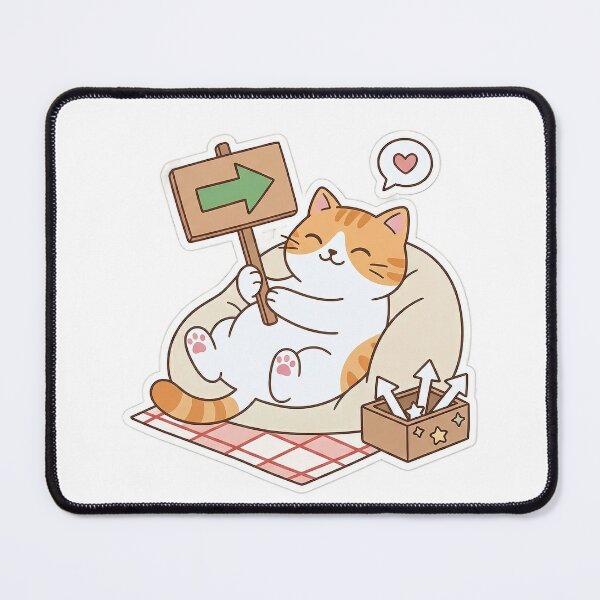 Item preview, Cute Orange Cat Holding Directional Sign Kawaii Arrow Illustration designed and sold by NoopnyangStudio.