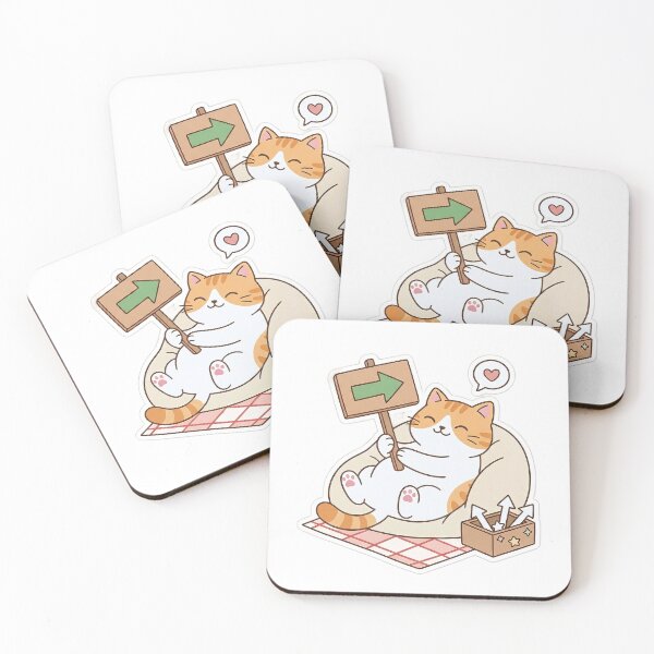 Item preview, Cute Orange Cat Holding Directional Sign Kawaii Arrow Illustration designed and sold by NoopnyangStudio.